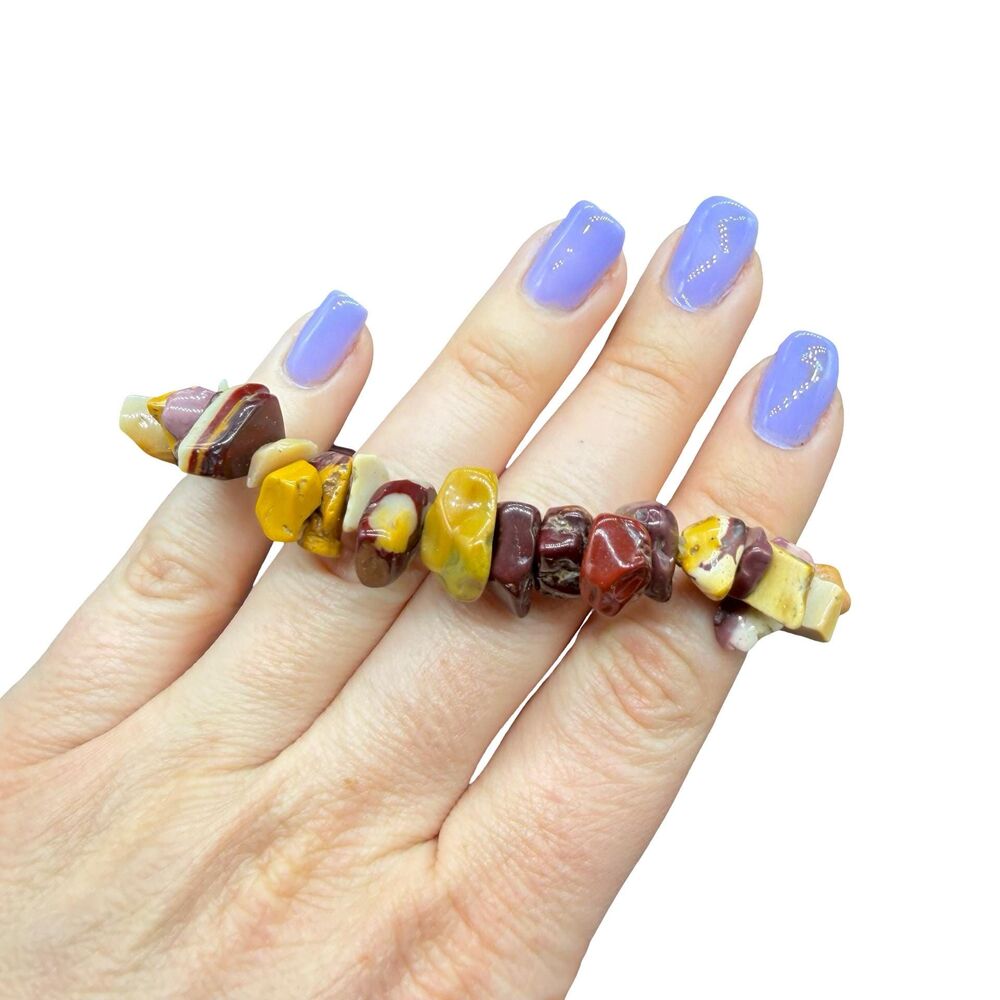 Yellow Red Mookaite Jasper Nugget Bracelet Pebble  Stretch Bracelet